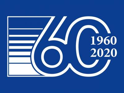 Byrd's 60th anniversary logo. It's blue with a large white 60. The years 1960 and 2020 are on top of the 0 of 60.