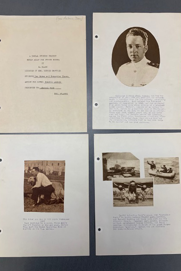 A school project with pictures and text about Byrd's expeditions.