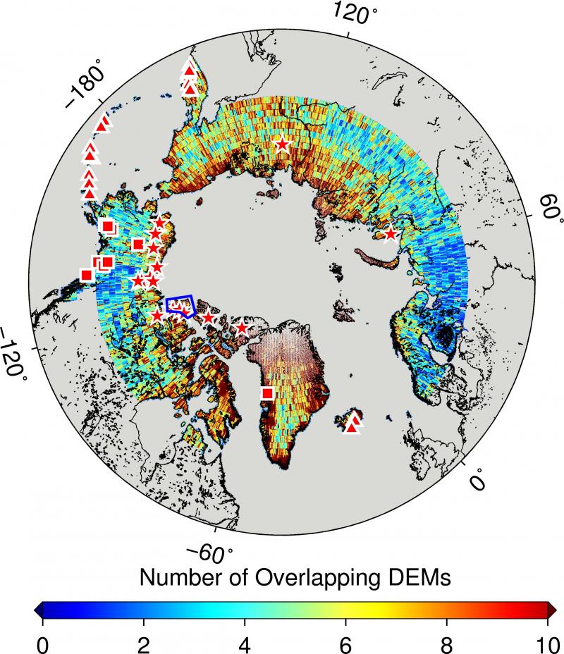 Figure 3. ArcticDEM, Number of overlapping DEMs