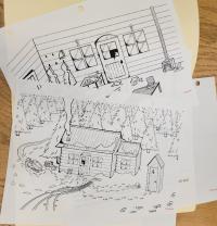 Cartoons of a cabin scene