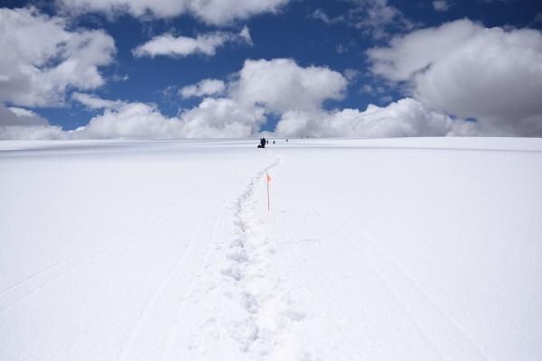 Quel. team members approaching the 18,670 ft summit of the Quelccaya in 2018