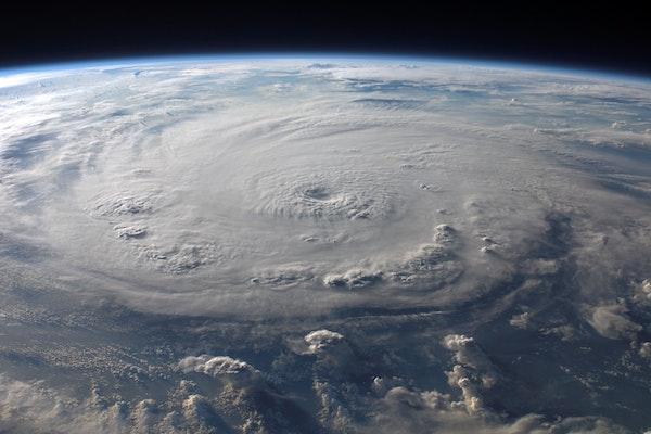 Satellite image taken from space showing a large hurricane